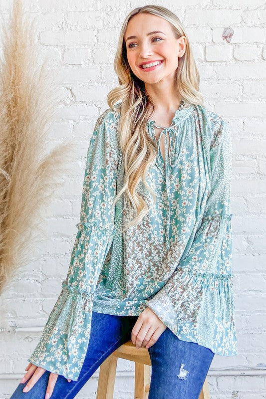 And The Why Floral Bell Sleeve Top